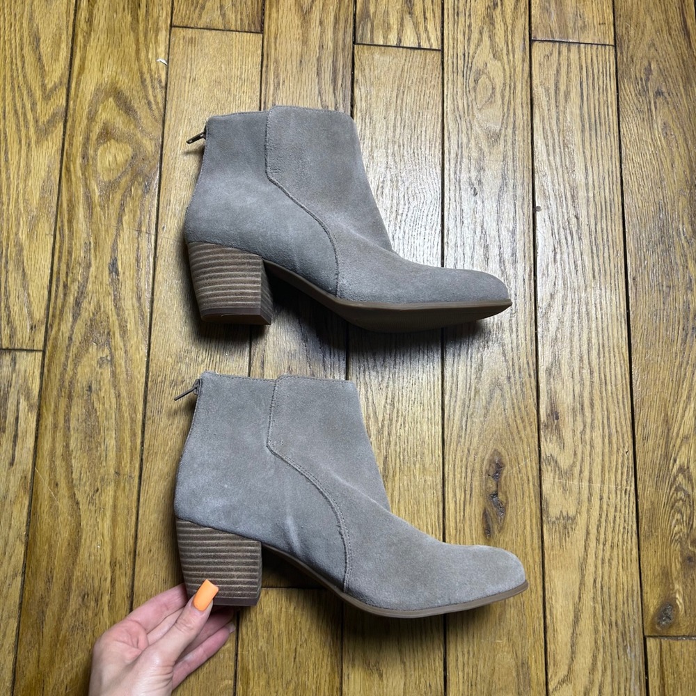 Riverr Grey Suede Leather Ankle Boots Stacked Block Heel Size‎ 9.5M